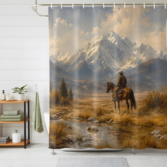 Western Cowboy Shower Curtains for Bathroom, Modern Dinosaur Forest Mountains Waterproof Fabric Shower Curtain, Decorative Bathroom Curtain for Bathtub, 72"x72", No Hooks Included