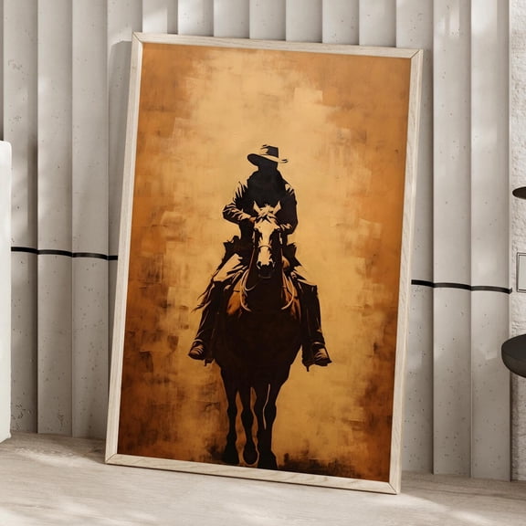 Western Cowboy Silhouette Wall Art Modern Boho Decor, Unframed Paper Print Size 8x12