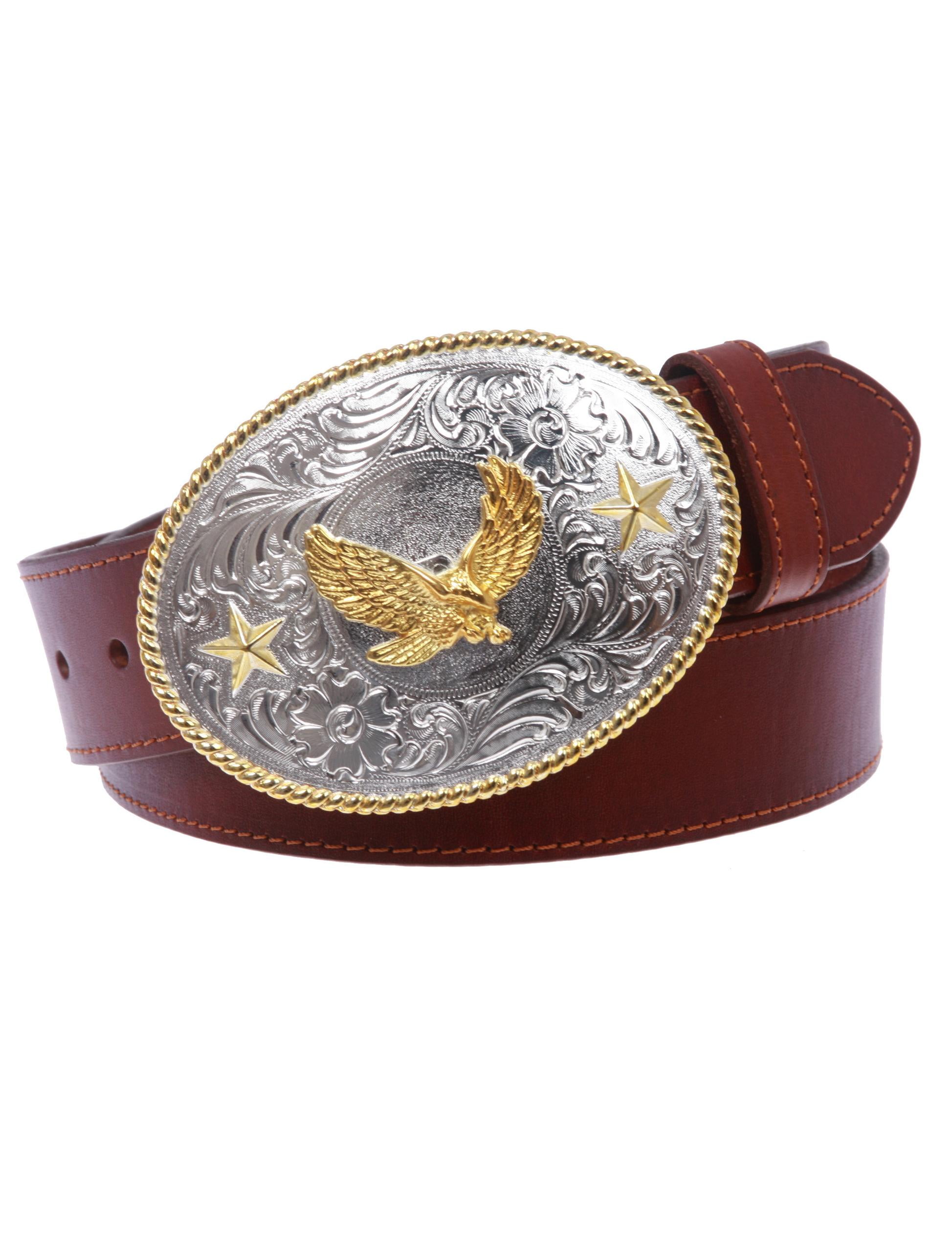 Western Cowboy Silver Buckle with Gold Soaring Eagle Leather  display picture 1