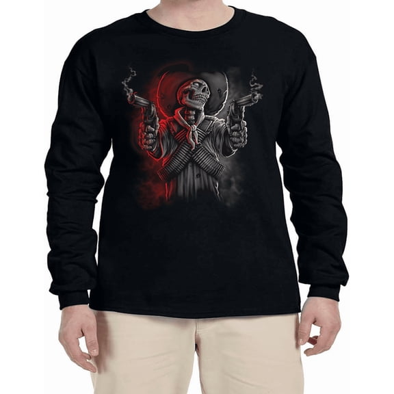Western Cowboy Skull T-shirt Mens Graphic Tees Long Sleeve Tee Shirt