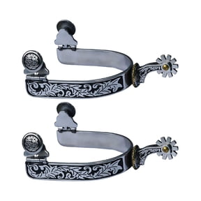 Western Cowboy Spurs with Turnable Gear and Retro Design, Made of Low Carbon Steel for Horse Riding