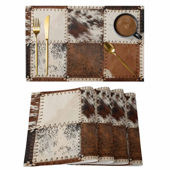 Western Cowboy Square Placemats Set of 6,Wipeable Washable Table Mats for Dining Tables, Abstract Geometric Art Place Mats for Kitchen Event Party Tabletop Decor