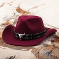 thumbnail image 1 of Western Cowboy Style Hat Jazz Bowler Cow Head Decoration Ethnic Accessory, M, Wine, 1 of 3
