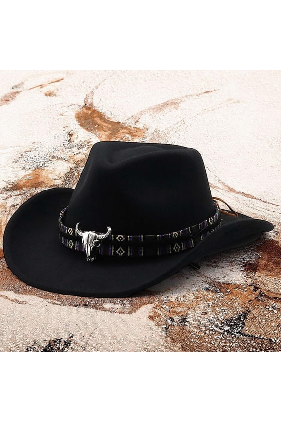 Western Cowboy Style Hat Jazz Bowler Hat Cow Head Decoration Ethnic Style Hat Boot Toppers for Women Cow Print Cowboy Hat with Strap Riding Vest Cowboy Hats for Women Western Hat Bands for Womens