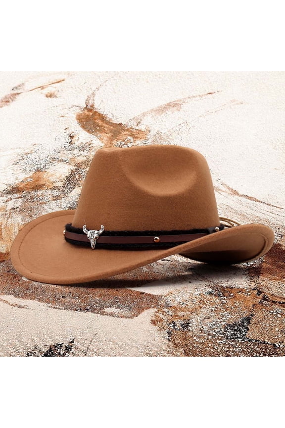 Western Cowboy Style Hat Jazz Bowler Hat Cow Head Decoration Ethnic Style Hat Space Cowboy Birthday Hat for Women Wool Hats for Men Fedora Men Cow Print Cowboy Hat with Strap Hat Boot Toppers for