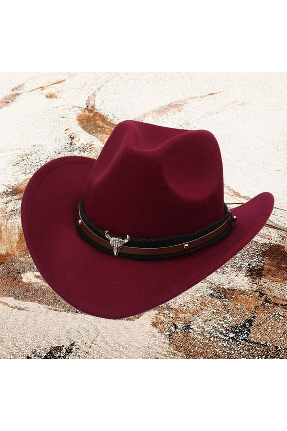 Western Cowboy Style Hat Jazz Bowler Hat Cow Head Decoration Ethnic Style Hat Space Cowboy Birthday Hat for Women Wool Hats for Men Fedora Men Cow Print Cowboy Hat with Strap Hat Boot Toppers for