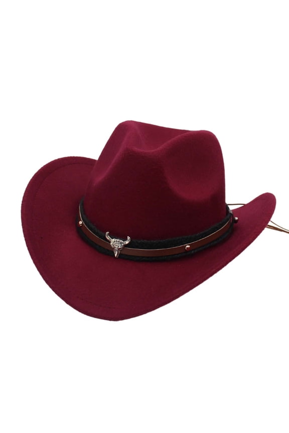 Western Cowboy Style Jazz Bowler Hat with Cow Head Decoration, Ethnic Design, Comfortable & Foldable