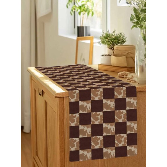 Western Cowboy Style Plaid Table Runner 36 Inches Long,Kitchen Dining Tablerunners Retro Geometric Check Linen Table Runners Dresser Scarves for Home Dinner Wedding Holiday Party Decor