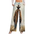 thumbnail image 1 of Western Cowboy Style Women's Casual Wide Leg Pants Comfort Pockets Elastic Waist Loose Fit Pants, 1 of 7