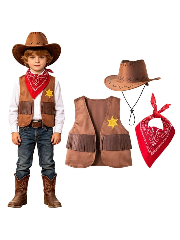 Western Cowboy Style 𝐂ostume Kids' Vest & Bandana Set Kids Western Outfit