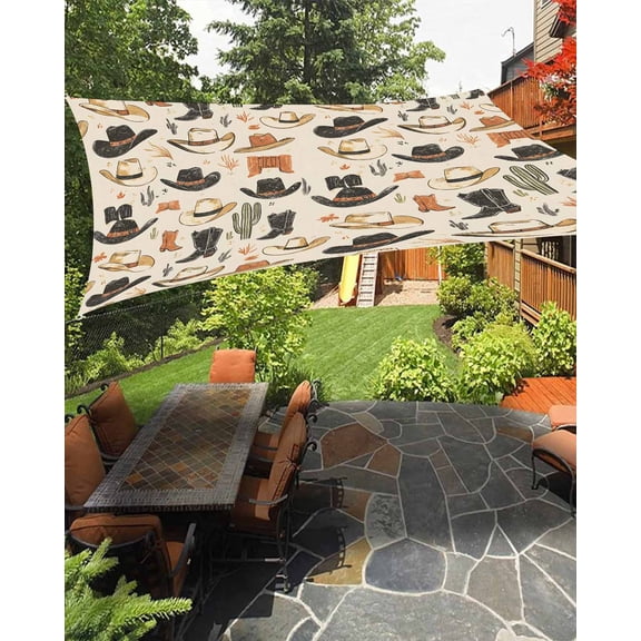Western Cowboy Sun Sail Shades Rectangle Canopy,Sunlight Block Heavy Duty Curved Backyard Shade Cover,Country Vintage Art Boots Desert Waterproof Sun Shades for Patios Garden Pergola Outdoor 6.5'x10'