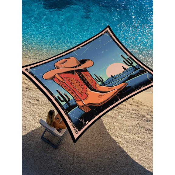 Western Cowboy Sun Shade Sail 12' x 16', Cartoon Cowboy Boots Hats Tropical Cactus Retro Sunset Rectangle Outdoor Sunshade Canopy, Waterproof UV Block Patio Covers for Garden Yard Beach