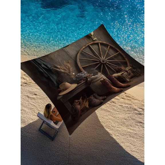 Western Cowboy Sun Shade Sail 12' x 16', Vintage Cowboy Boots Hat Cow Skull Brown Wood Grain Rectangle Outdoor Sunshade Canopy, Waterproof UV Block Patio Covers for Garden Yard Beach