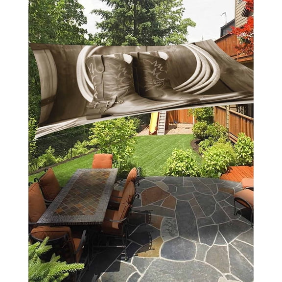 Western Cowboy Sun Shade Sail 6.5'X10' Vintage Countryside Cowboy Boots Ropes UV Block Outdoor Sail Shades Breathable Waterproof Rectangular Sunshade for Patio Garden Pool Pergola Porch