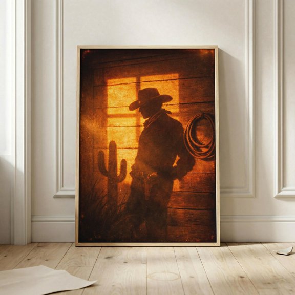 Western Cowboy Sunset Desert Wall Art Decor Unframed Paper Print