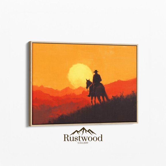 Western Cowboy Sunset Scenic Desert Landscape Decor Wall Art