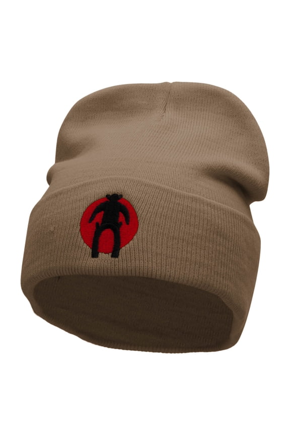 Western Cowboy Symbol Embroidered 12 inch Acrylic Cuffed Long Beanie - Khaki OSFM