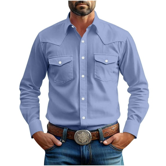 Western Cowboy T-Shirts for Men Pearl Snap Button Down Cotton Work T Shirts Casual Shirt Jackets with Pockets