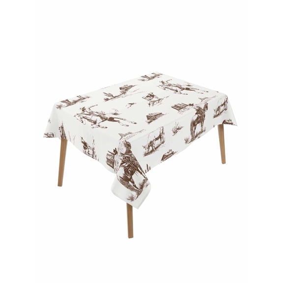 Western Cowboy Table Cloth 60x84 Inch Rectangle, Retro Brown Desert Ethnic Horse Waterproof Tablecloth Washable Table Cover for Party Picnic Dinner Decor