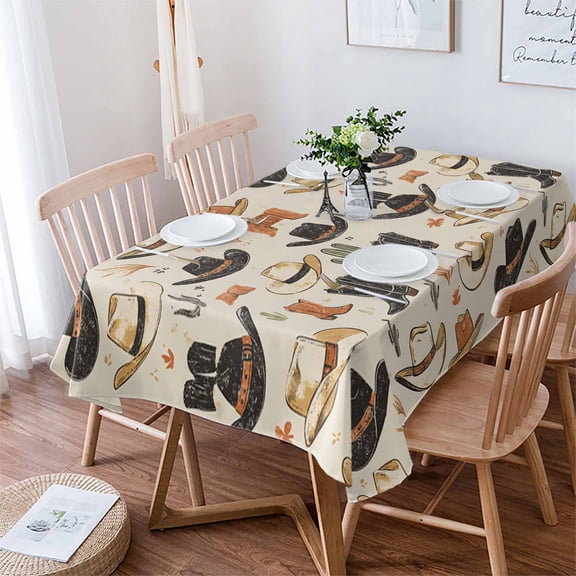 Western Cowboy Tablecloth Rectangle Table Cloth 60x84 , Waterproof Tablecloth Outdoor Table Cloth, Country Vintage Art Boots Desert Washable Table Cover for Kitchen Dining Party