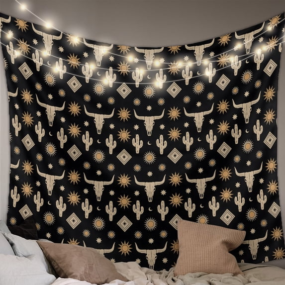 Western Cowboy Tapestry for Bedroom Wall Hanging Tapestry, Country Cow Head Cactus Sun Vintage Ceiling Backdrop Tapestries Poster Blanket Wall Decor for Teens Room Living Room Dorm 59" x 90"