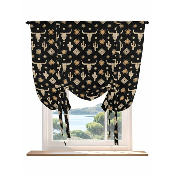Western Cowboy Tie Up Curtains for Windows 45 Inch Length Balloon Curtains Kitchen Adjustable Balloon Window Shade Country Cow Head Cactus Sun Vintage Tie Up Valance Bathroom Curtain Window 34"x45"