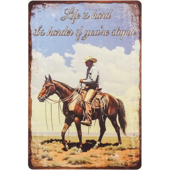 Western Cowboy Tin Sign Vintage Metal Sign Art Plaque Poster Retro Wall Decor Painting Tin Signs 8×12inch for Home Bar Coffee Shop Club Decoration