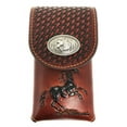 thumbnail image 1 of Western Cowboy Tooled Basketweave Leather Multi Emblem Concho Belt Loop Cellphone Holster Case in 2 Colors, 1 of 4