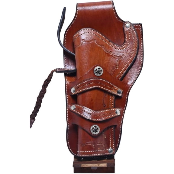 Western Cowboy Tooled Gun Holster with Rivets & Belt Loop|Fits .22/.38/.44 Cal| Fit Mostly 4.75" & 5.5" Barrel Revolvers| Tan