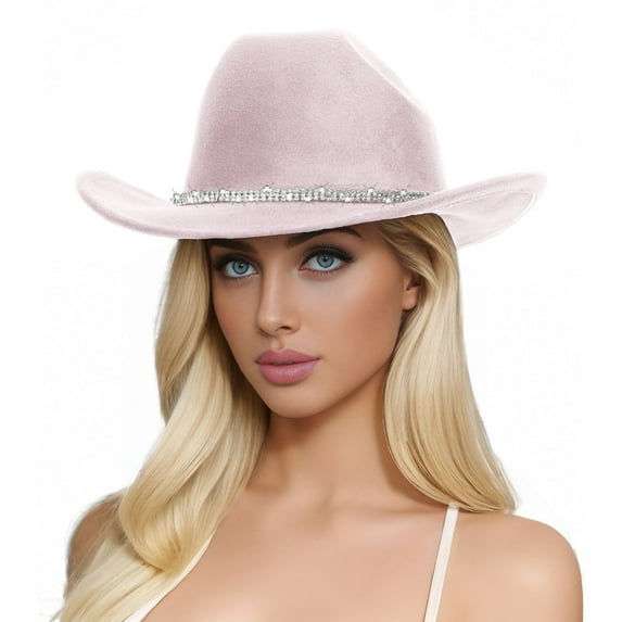 Western Cowboy Top Hat for Men and Women Stylish Woolen Sun Hat with Rhinestone Embellishments