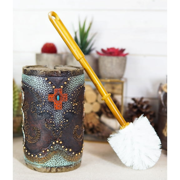 Western Cowboy Triple Horseshoes And Cross Toilet Brush With Sanitary Holder Set