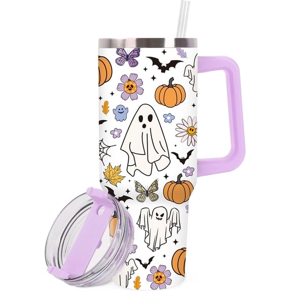 Western Cowboy Tumbler with Handle 40oz Brown Cowboy Hat Boots Cow Cacti Tumbler with Lid Straw Watercolor Wild West Stainless Steel Cup for Home Office Travel