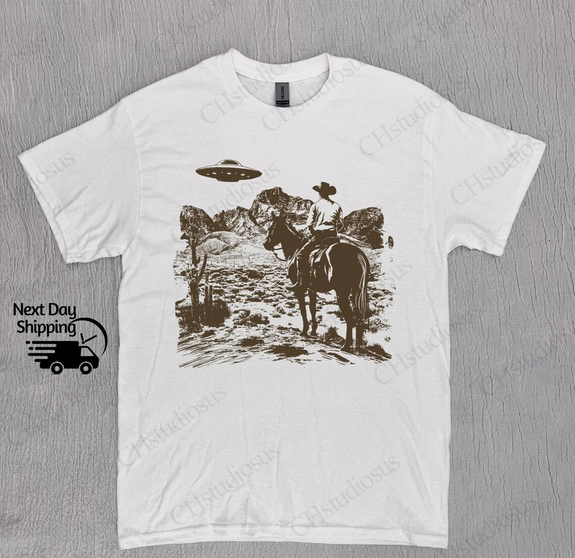 Western Cowboy UFO Vintage Alien T-Shirt - Walmart.com
