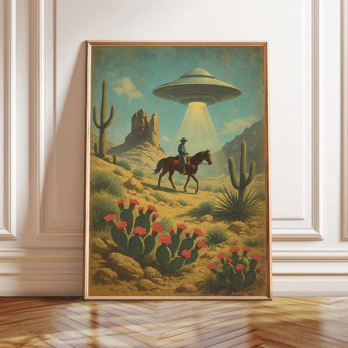 Western Cowboy UFO Wall Art Print, Retro Desert Sci Fi Decor - Walmart.com