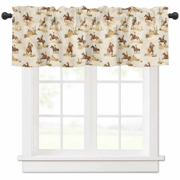 Western Cowboy Valances for Windows Farmhouse Kitchen Curtains Valances Rod Pocket Valance Curtains for Kitchen Windows Vintage Country Horse Plants Art Window Valances for Bathroom Bedroom 60"x18"