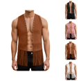 thumbnail image 1 of Western Cowboy Vest Men 70s Hippie Suede Tassel Fringe Vest Open Front Cardigan Jacket Outerwear, 1 of 8