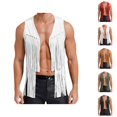 thumbnail image 1 of Western Cowboy Vest Men Sleeveless Suede Open Front Tassel Fringe Vest 70s Hippie Jacket Outerwear, 1 of 5