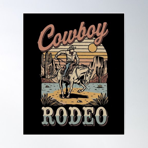 Western Cowboy Vintage Rodeo Graphic Poster Wall Art, Modern Wall Decor For Living Room Bedroom, 16x24 UNFRAMED