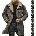thumbnail image 1 of Western Cowboy Vintage Suede Jacket for Men Plush Collar Faux Leather Suede Jacket Zip Up Fall Winter Western Duster Mid Length Coats Lightweight Casual Stylish Overcoats,Gray 2XL, 1 of 7