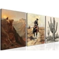 thumbnail image 1 of Western Cowboy Wall Art Set of 3, Vintage Southwestern Wall Decor Painting, Western Ranch Desert Farmhouse Poster Canvas Prints Aesthetic Pictures for Bathroom Bedroom Living Room d 16x24 inch, 1 of 7