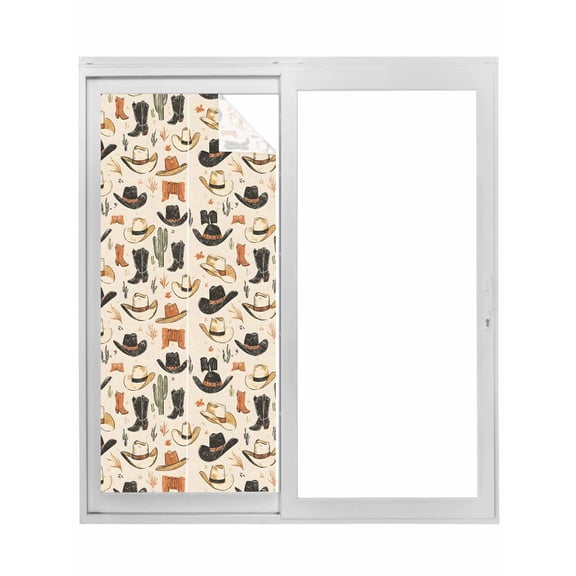 Western Cowboy Window Privacy Film, Country Vintage Art Boots Desert Static Cling UV Sun Blocking Tint Film Heat Control Windows Films for Bedroom Bathroom, Window Stickers 23.6"x59"