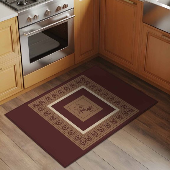 Western Cowboys 2x3 Rug for Entryway Front Door Kitchen Sink Area, Vintage Country Brown Horse Shoes Low Pile Washable Non Slip Rectangle Area Rug