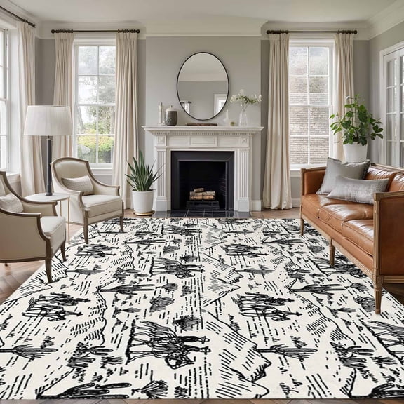 Western Cowboys Area Rug 6x9 Washable Rug Non Slip Vintage Desert Canyon Cactus Horseshoe Large Area Rug Soft Stainresistant Indoor Floor Carpet for Living Room Bedroom Home Office Dining Room