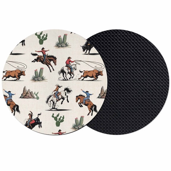Western Cowboys Coasters Set of 2, Absorbent Coasters for Drinks, Beige Vintage Country Cactus Coaster for Desk Coffee Table Protection, Home Decor House Warming Gifts 4"