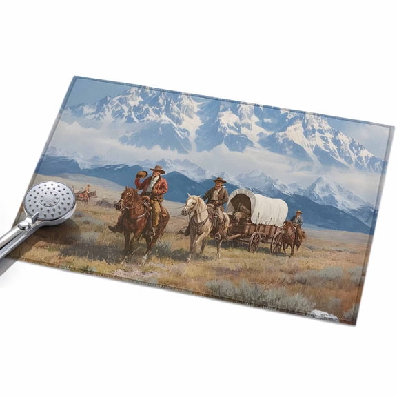 Western Cowboys Entryway Rug 2x3ft Washable Non Slip Bathroom Rug Indoor Floor Front Door Mat Mountain Grass Sky Natural Scenery Rectangle Area Rugs Carpet for Kitchen Office Dining Room Home