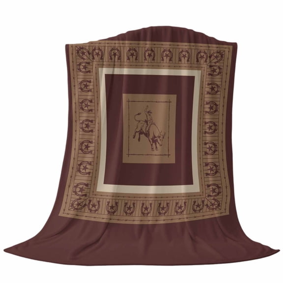 Western Cowboys Fleece Throw Blanket Vintage Country Brown Horse Shoes Ultra Soft Fuzzy Cozy Flannel Throw Blanket for Couch Sofa Bed Car Travel, Ideal Gifts 40x50 Inches