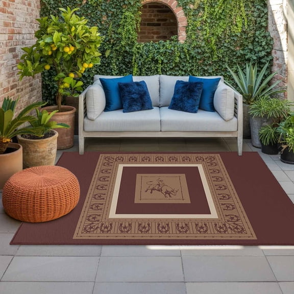 Western Cowboys Indoor Outdoor Rugs 3x5 Ft, Vintage Country Brown Horse Shoes Outdoor Patio Rugs Mat Washable Outside Area Rugs Carpet for Porch Deck RV Camping Pool Balcony Backyard