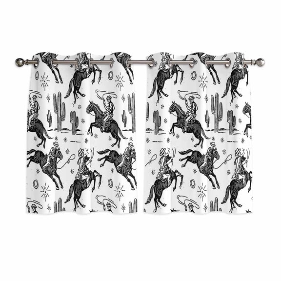 Western Cowboys Kitchen Curtains Window Panels, Vintage Desert Cactus Horseshoe White Insulated Window Treatment Curtain, Grommet Curtains for Bedroom/Living Room/Bathroom, 2 Piece 42"Wx54"L