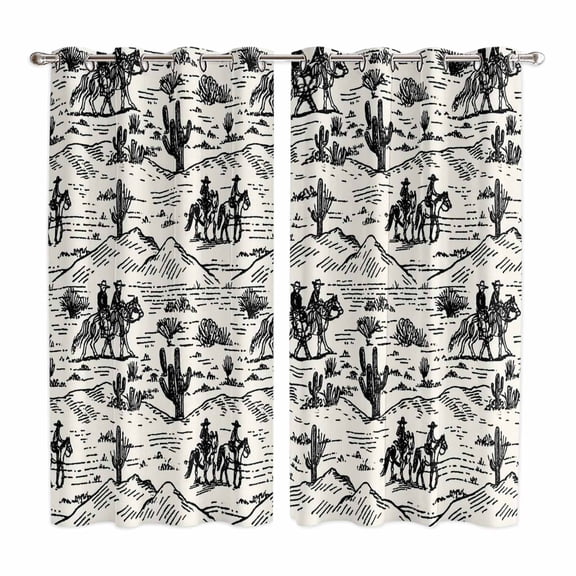 Western Cowboys Kitchen Curtains Window Panels, Vintage Desert Canyon Cactus Horseshoe Insulated Window Treatment Curtain, Grommet Curtains for Bedroom/Living Room/Bathroom, 2 Piece 42"Wx63"L
