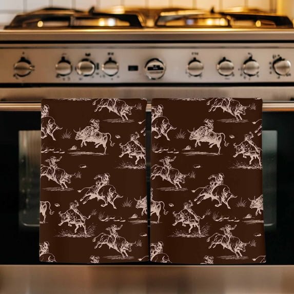 Western Cowboys Kitchen Towels Set of 1, Brown Farmhouse Country Pastoral Scenery Absorbent Dish Towels for Kitchen, Microfiber Hand Towel, Quick Drying Tea Towel for Cleaning Decorative Dishcloths